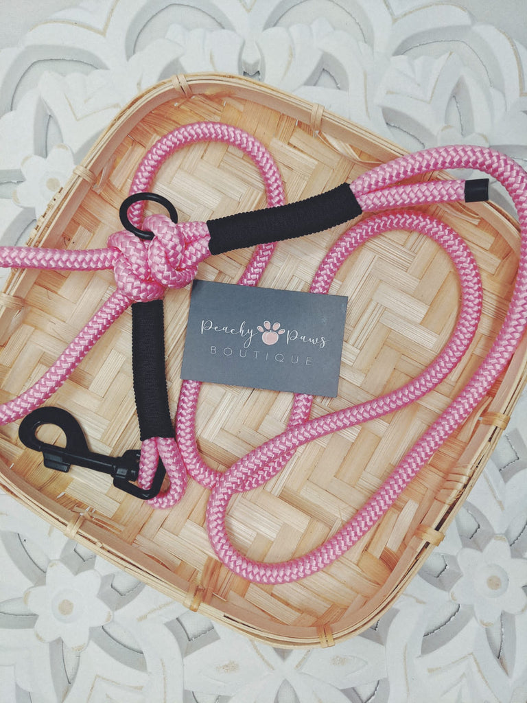 Baby Pink and Noir Rope Lead - PeachyPawsBoutique