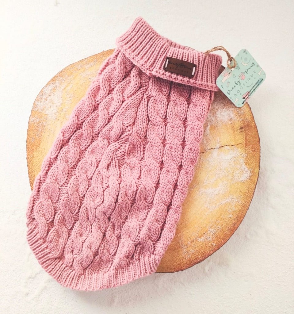 Dusky Pink Cable Knit Dog Jumper - PeachyPawsBoutique