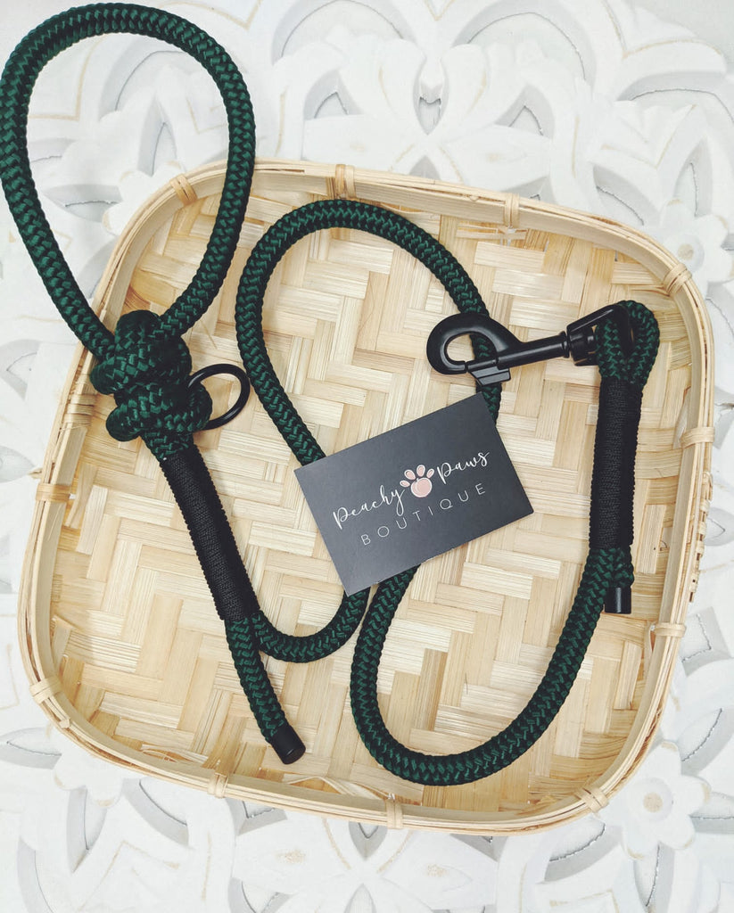 Forest Green and Noir Rope Lead - PeachyPawsBoutique