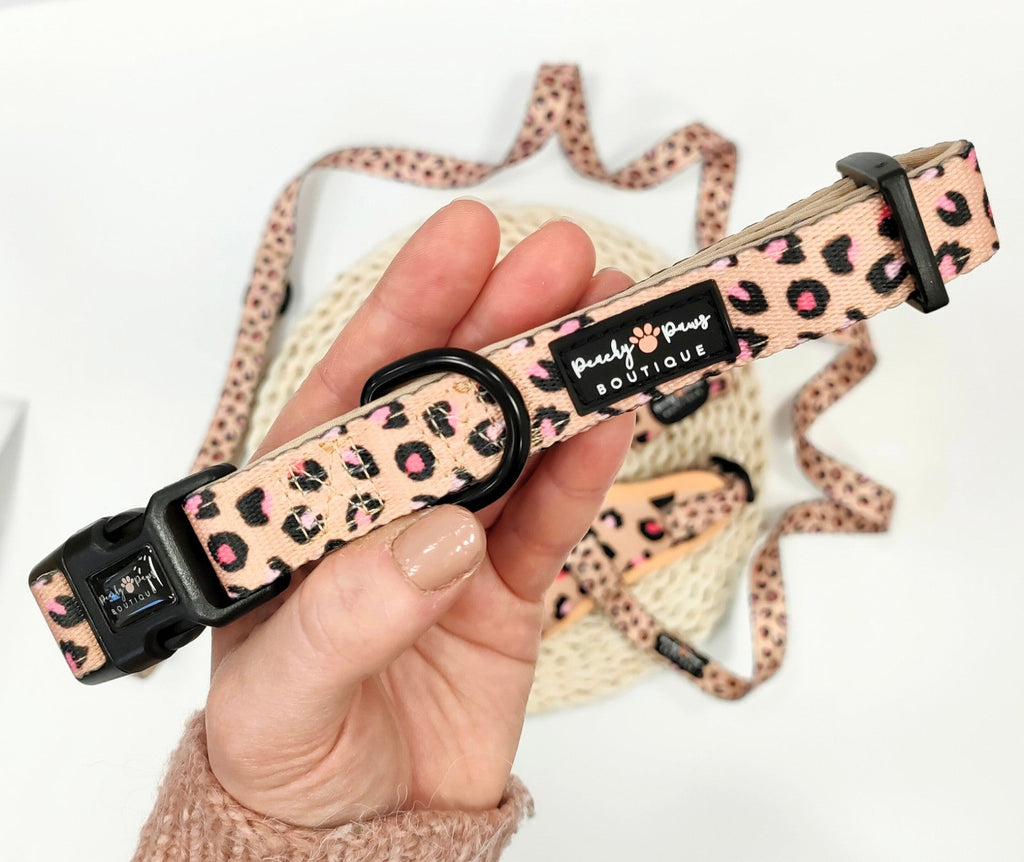Luxe Leopard Nude Dog Collar - PeachyPawsBoutique
