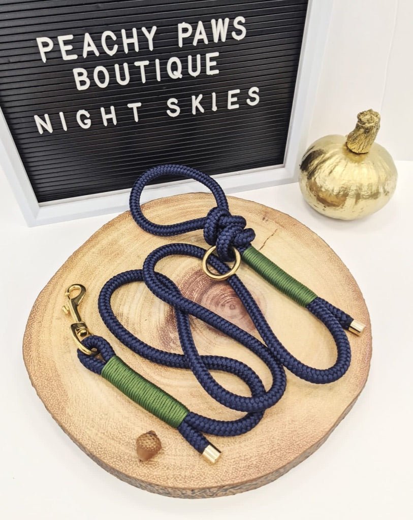 Navy and Forest Green Rope Lead - PeachyPawsBoutique