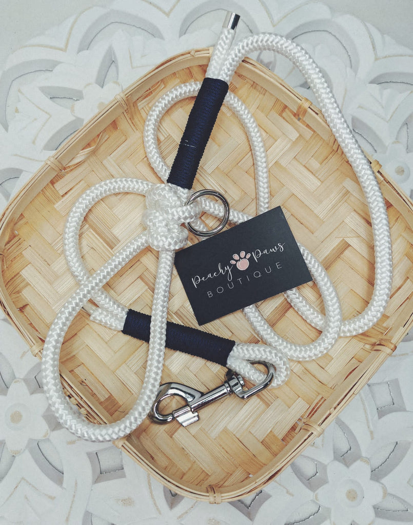 Navy and White Rope Lead - PeachyPawsBoutique
