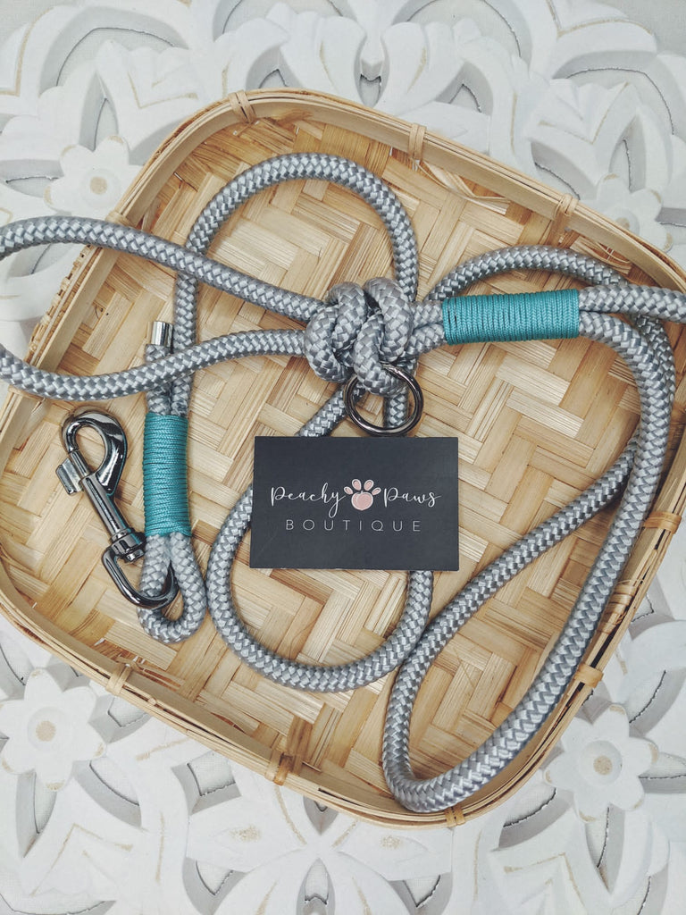 Silver and Turquoise Rope Lead - PeachyPawsBoutique